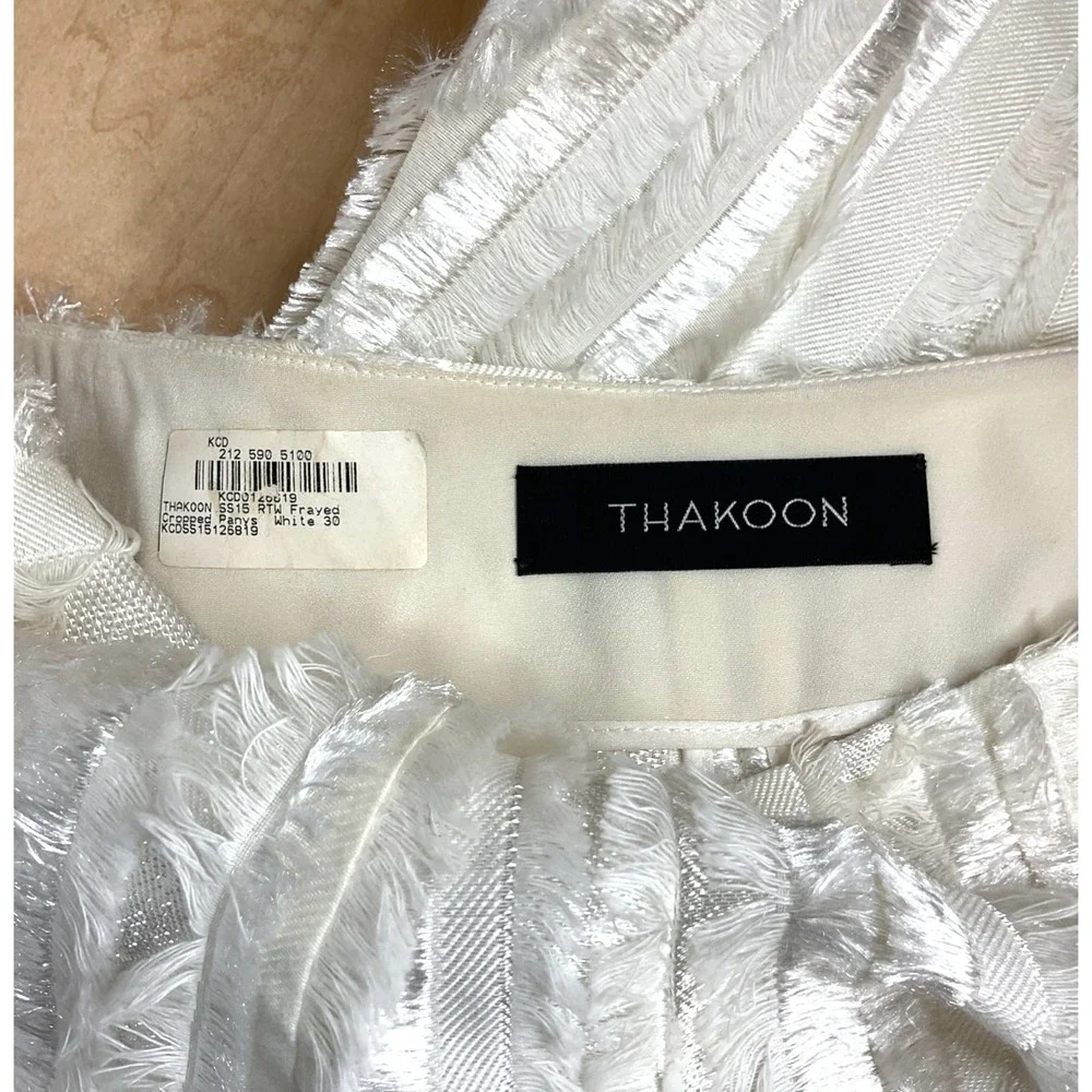 Thakoon White Silk Blend Cropped Faux Wrap‎ Fringe Pants Side Zip Closure